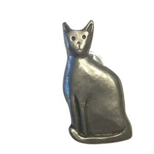 Vintage Barker Cat pin silver tone crazy cat lady 1996 pewter USA brooch rustic